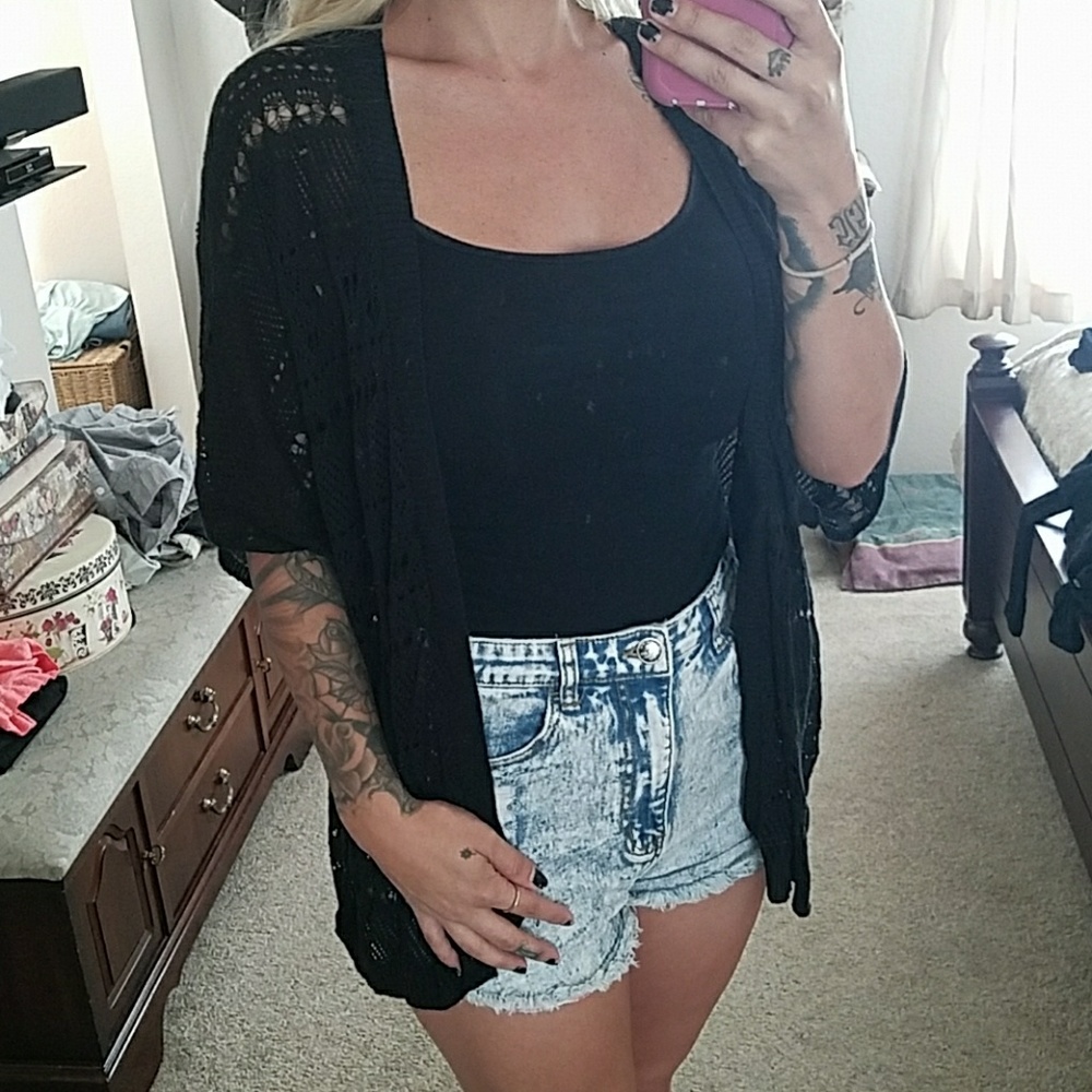 Black crochet kimono